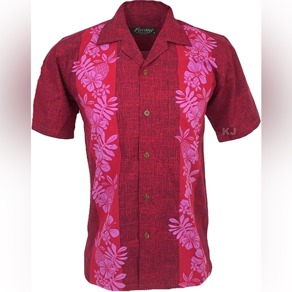 Fouger Red and Pink Floral Men's Casual Button-Down Shirt